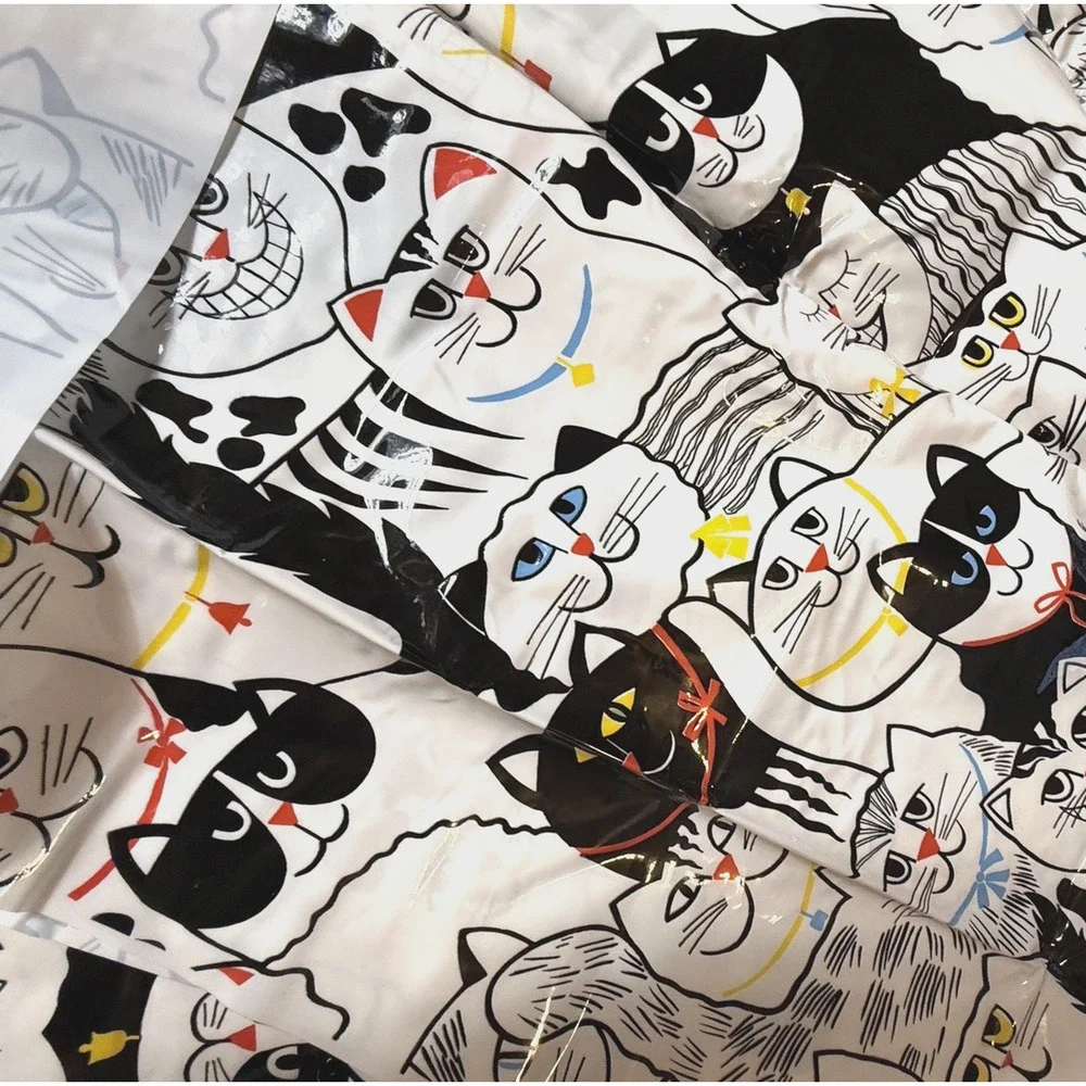 Vintage Fun & Unique Cat Shower Curtain Plastic Kitten Print White Black Pattern